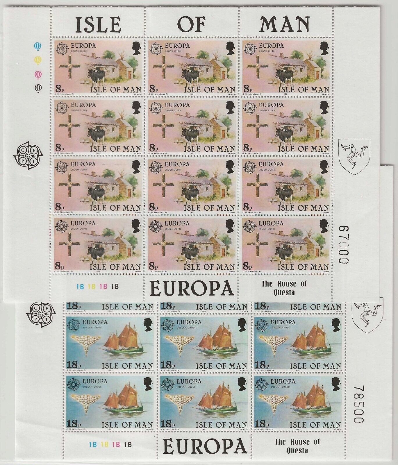 1981 - Europa CEPT (Isle of Man) - "Folklore", two miniature sheets of 12 MNH**