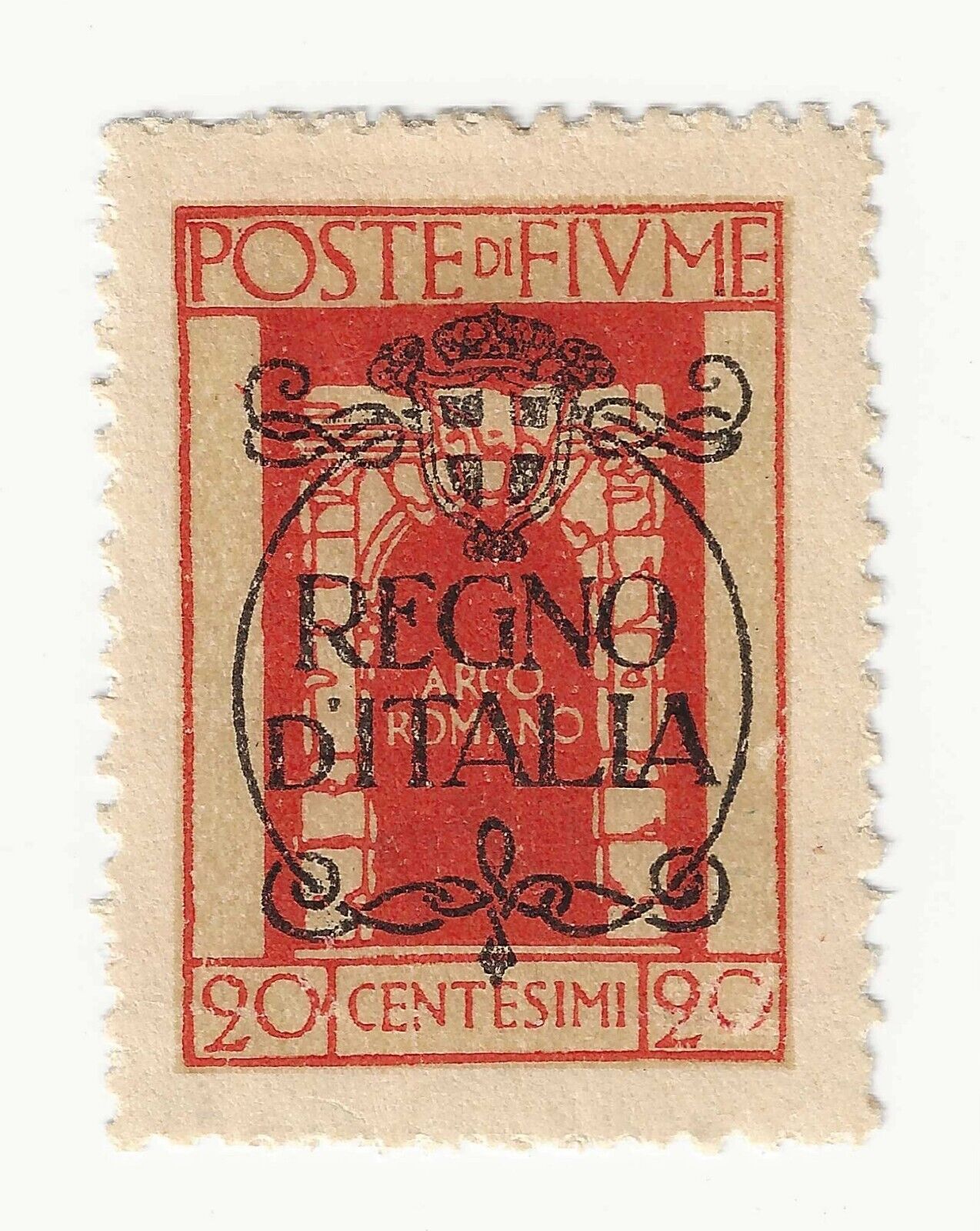 1924 Fiume - 20 centimes. vermillon surimprimé Royaume d'Italie MH*