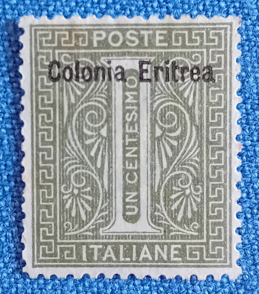 1893 Colonie (Eritrea) - 1 cent. verde oliva Torino soprastampato MH*