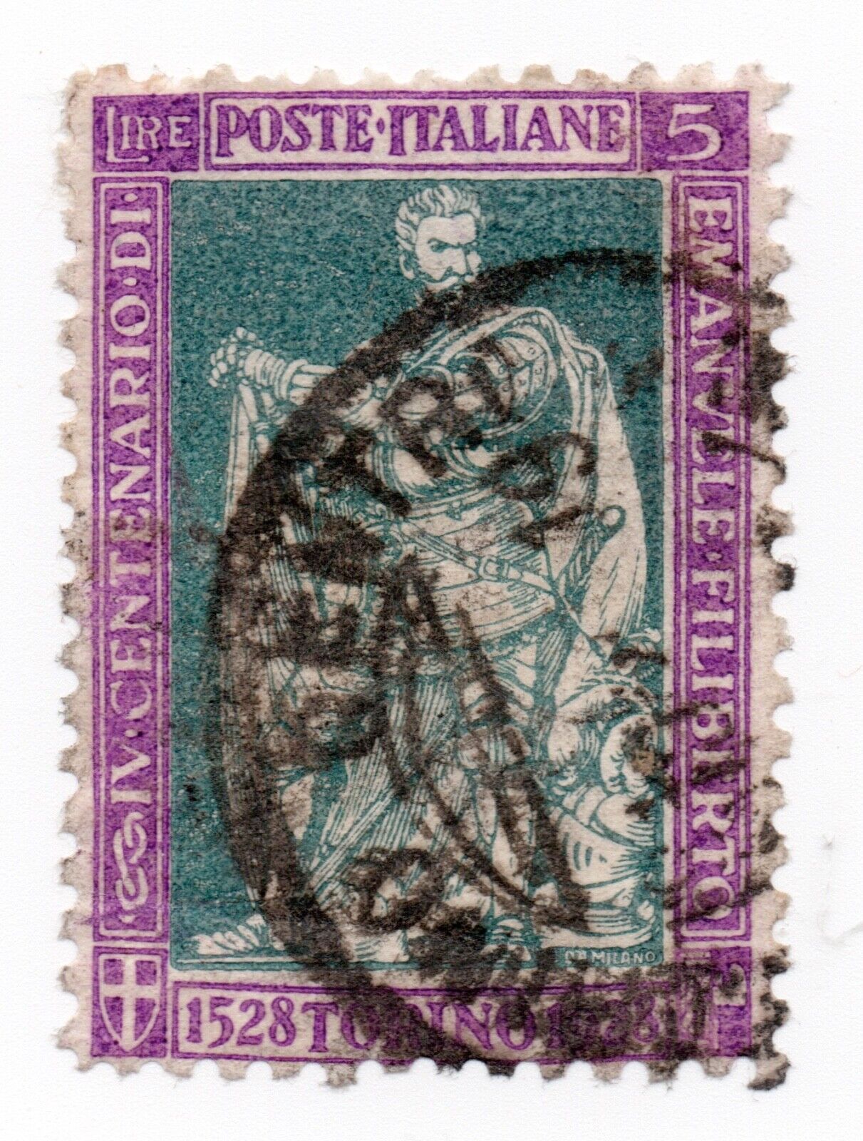 1928 - Regno d'Italia - 5 L. violetto e verde usato