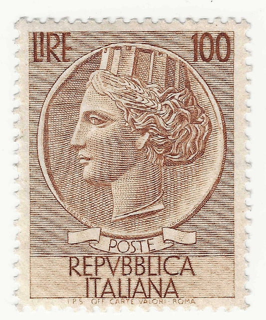 1955 Repubblica - 100 L. bruno "Turrita" tipo del '54 MNH**