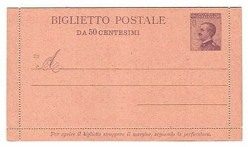 Regno - Biglietto postale 1923 50 cent. Michetti su giallo arancio nuovo