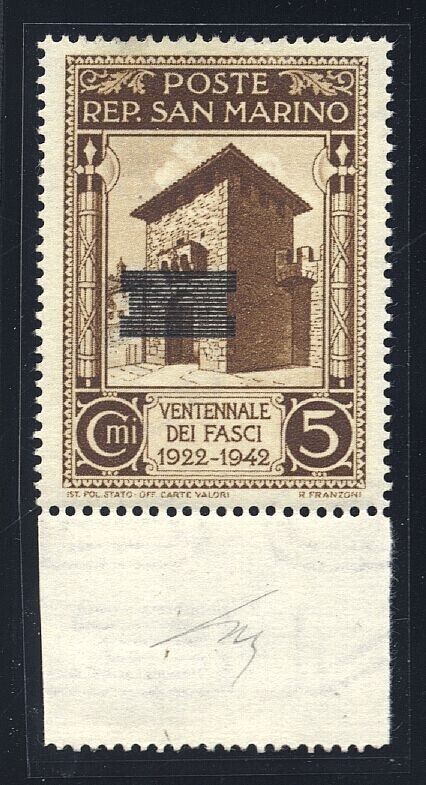 1943 San Marino - 5 c. Caduta Fascismo soprastampato no data solo sbarrette MNH