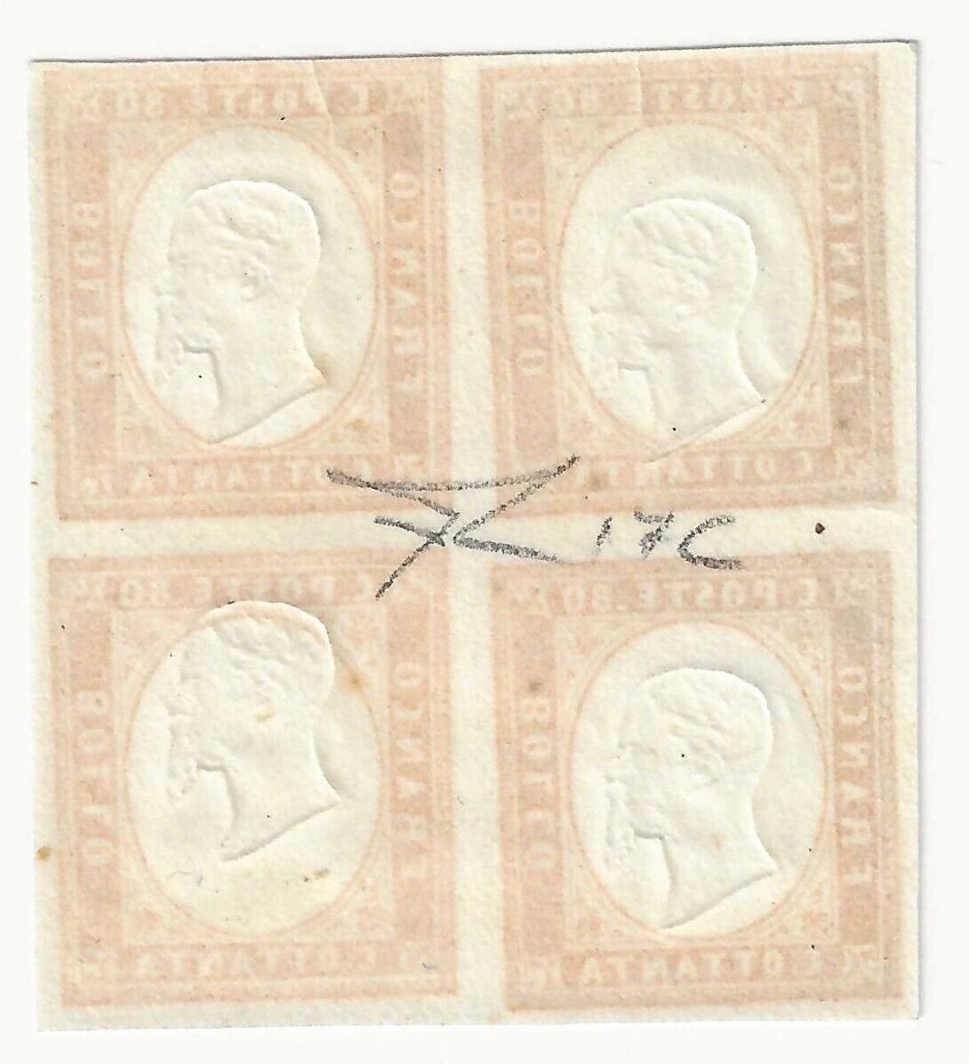 1858 Antichi Stati (Sardegna) - Quartina 80 c. IV emissione giallo arancio MNH**