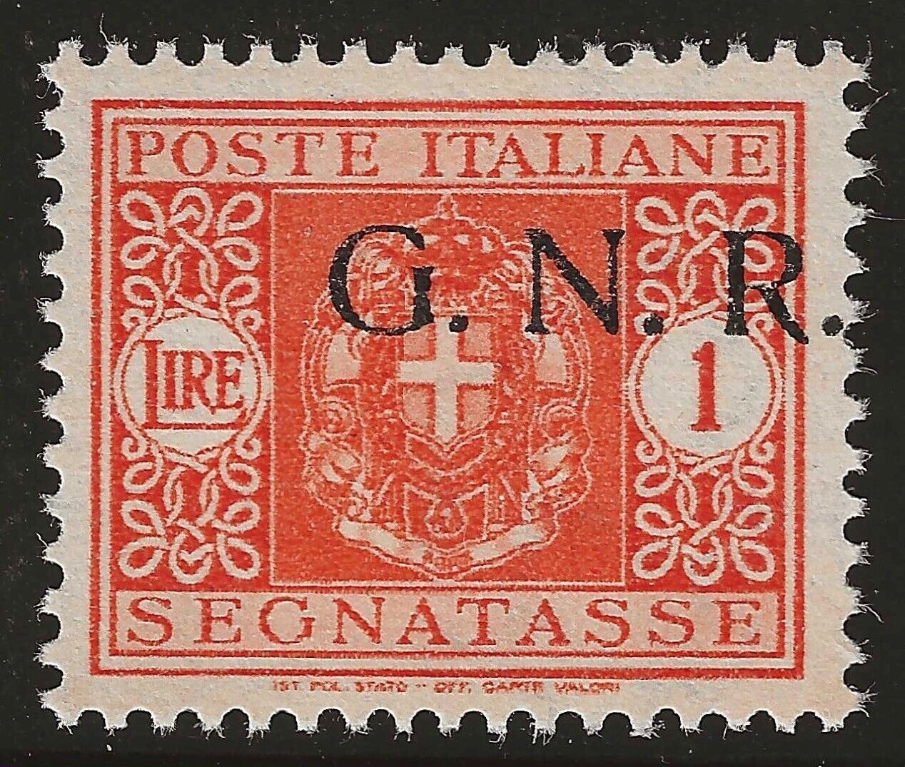 1944 Repubblica Sociale (RSI) - Segnatasse GNR 1 L. soprastampa spostata MNH**