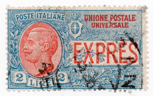 1925 - Regno d'Italia - Espressi, tipi del 1903-1908, 2 L. azzurro e rosso usato