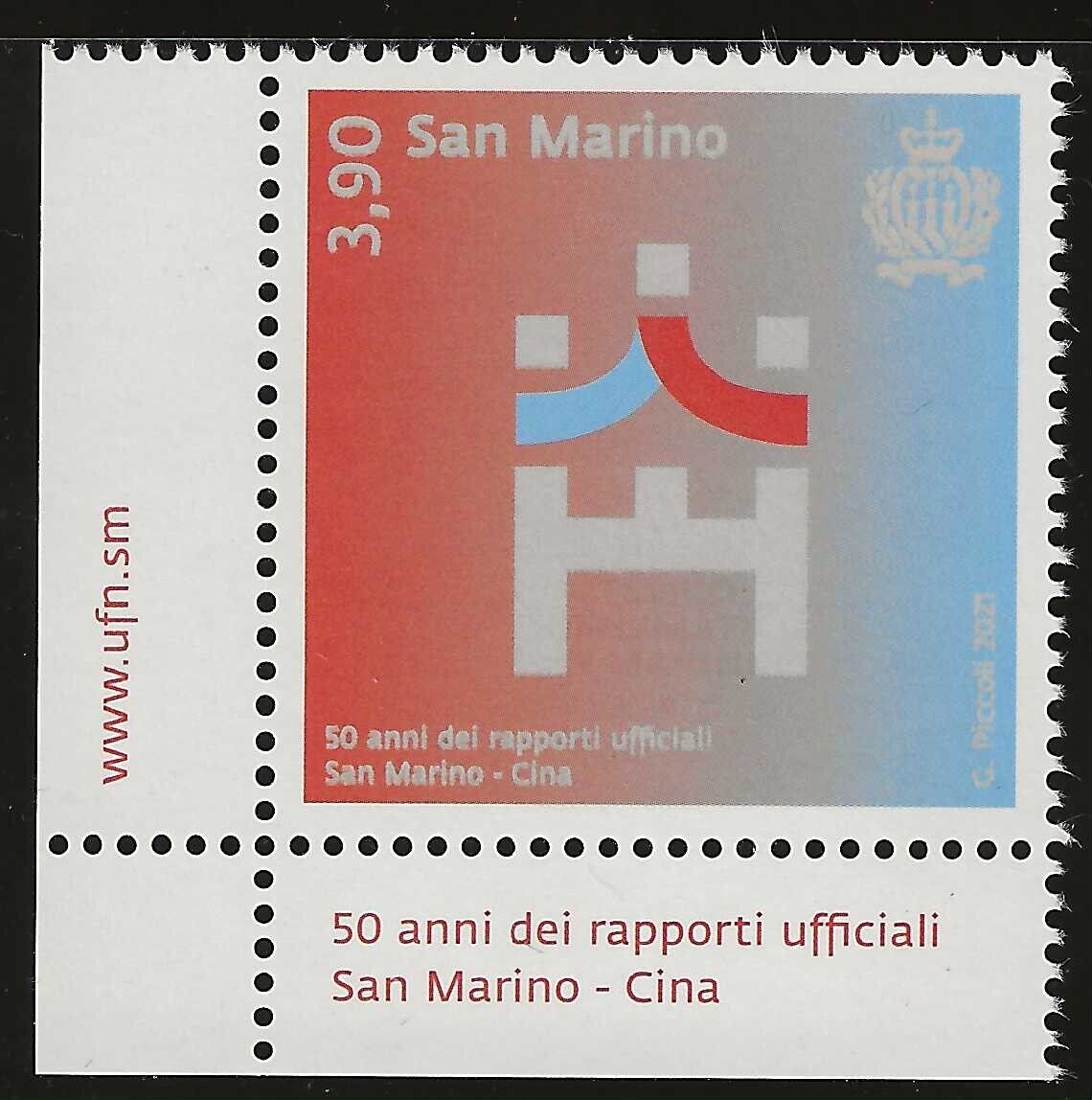 2021 San Marino - 50° Anniversario rapporti con la Cina 3,90 € MNH**