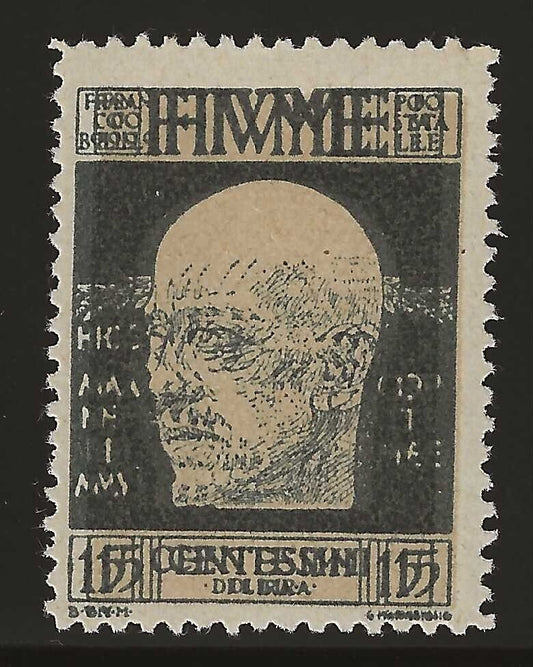 1920 Fiume - 15 c. D'Annunzio doppia stampa di cui una fortemente spostata MNH**