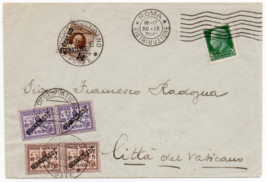 Vaticano - Storia Postale, busta con Segnatasse FDC 1.10.1931 20, 5 e 60 cent.