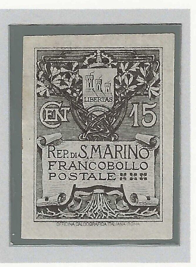 1907 San Marino - Stemma 15 cent. non dentellato doppia linguella MH*