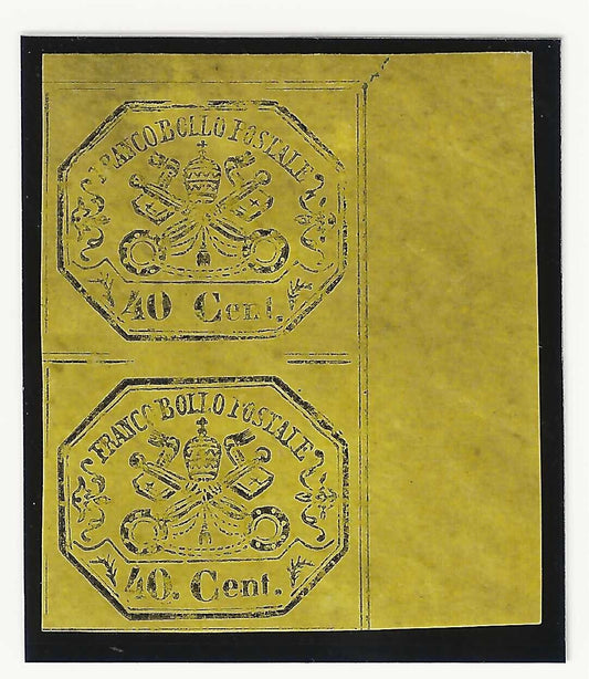 1867 Antichi Stati (Pontificio) - Coppia 40 c. giallo II emissione angolo MH*