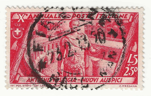 1932 Royaume - 5 L. + 2,50 carmin Marche décennale sur Rome signé G. Colla