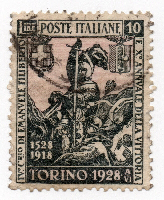 1928 - Regno d'Italia - 10 L. nero e rosa usato