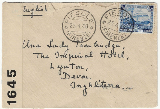 Kingdom - 1.25 L. Centenary of Italian Railways isolated on envelope for England