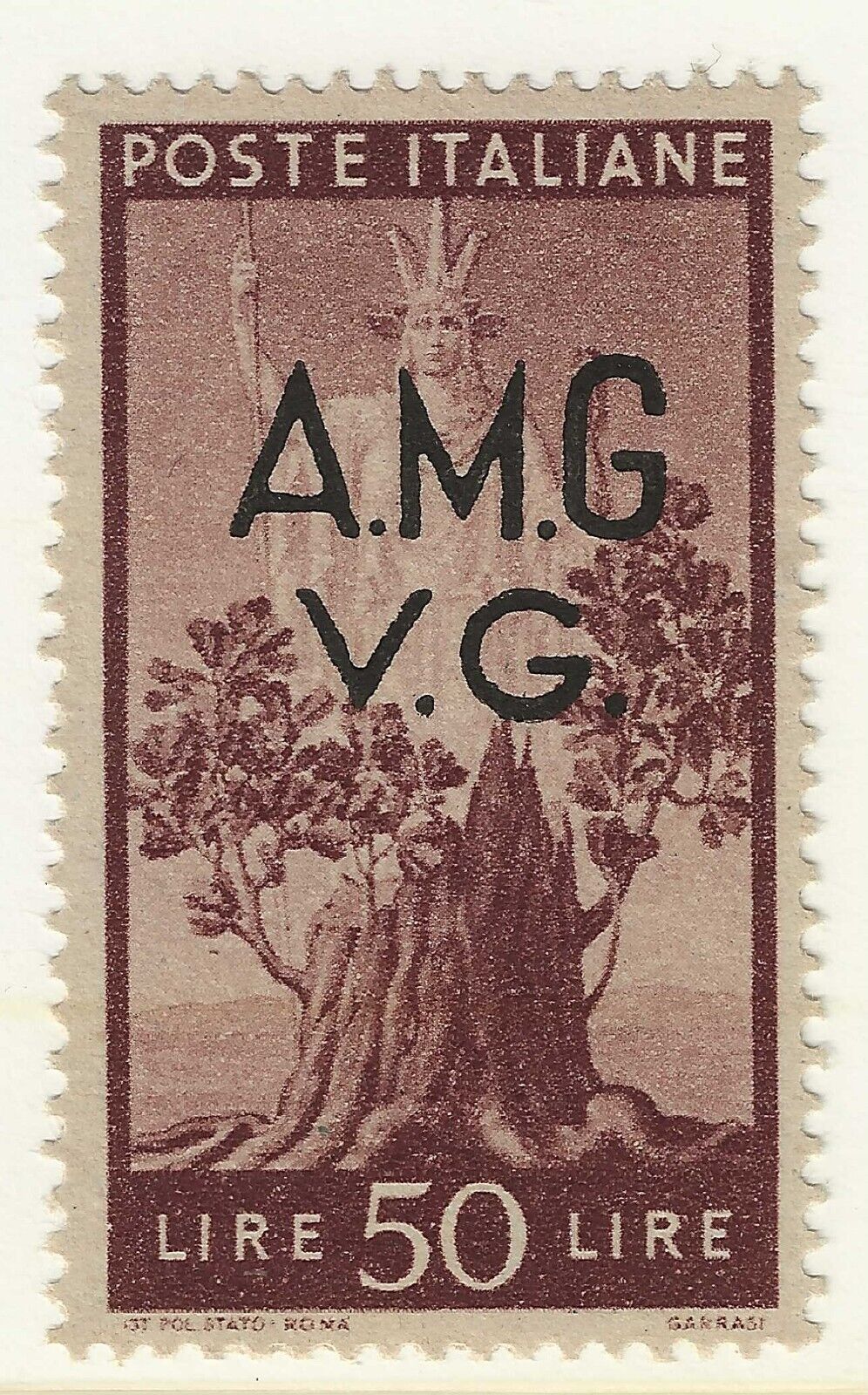 1947 Trieste A (AMG-VG) - 50 L. Democratica senza punto dopo "G" MNH**