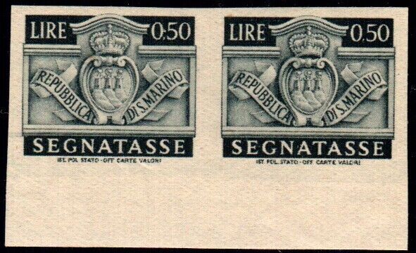 1945 San Marino - Coppia 50 c. Segnatasse non dentellati MNH**