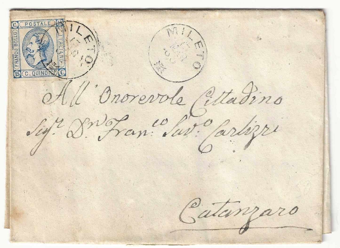 Kingdom - 15th c. 1863 (I type) on fold for Catanzaro with Mileto cancellation