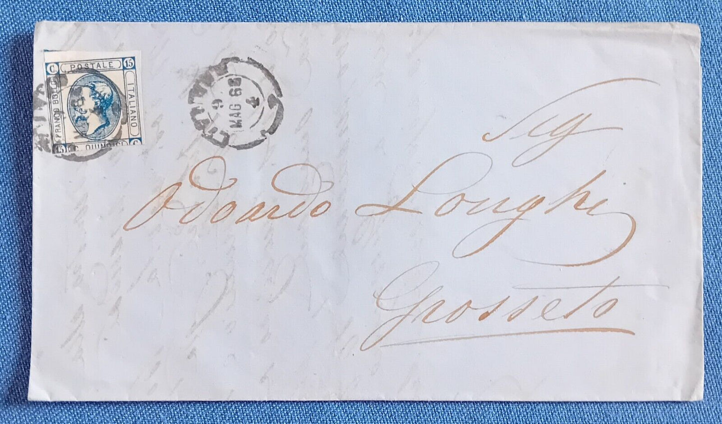 Regno d'Italia - 15 cent. litografico 1863 (I tipo) su piego per Grosseto