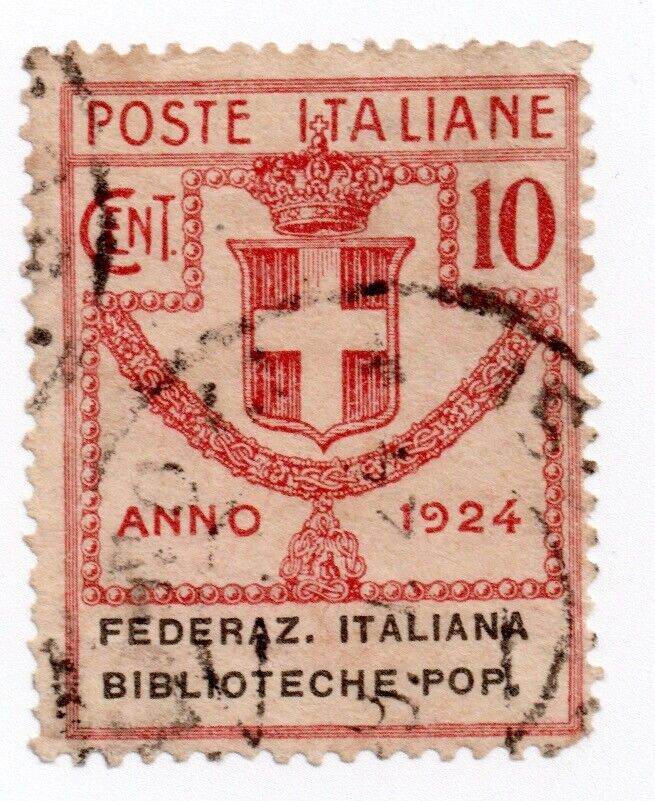 1924 - Regno d'Italia - Fed. italiana biblioteche popolari, 10 c. rosa usato