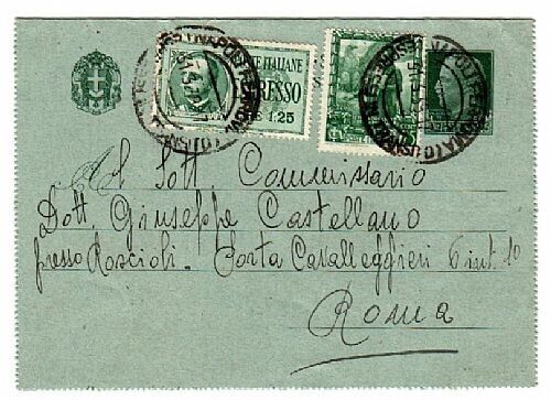 1935 Regno d'Italia - Biglietto Postale 25 c. Imperiale da Napoli a Roma