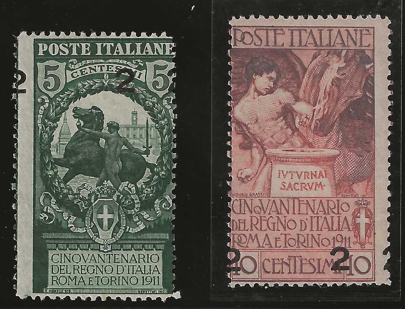 1913 Regno d'Italia - Centenario Unità 2 valori soprastampa spostata MH*