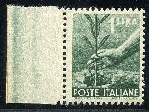 1945 Repubblica italiana - 1 L. stampa carta ricongiunta E. Diena MNH**