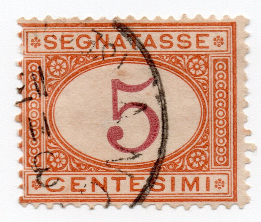 1870 - Regno d'Italia -  Segnatasse, 5 c. ocra e carminio usato