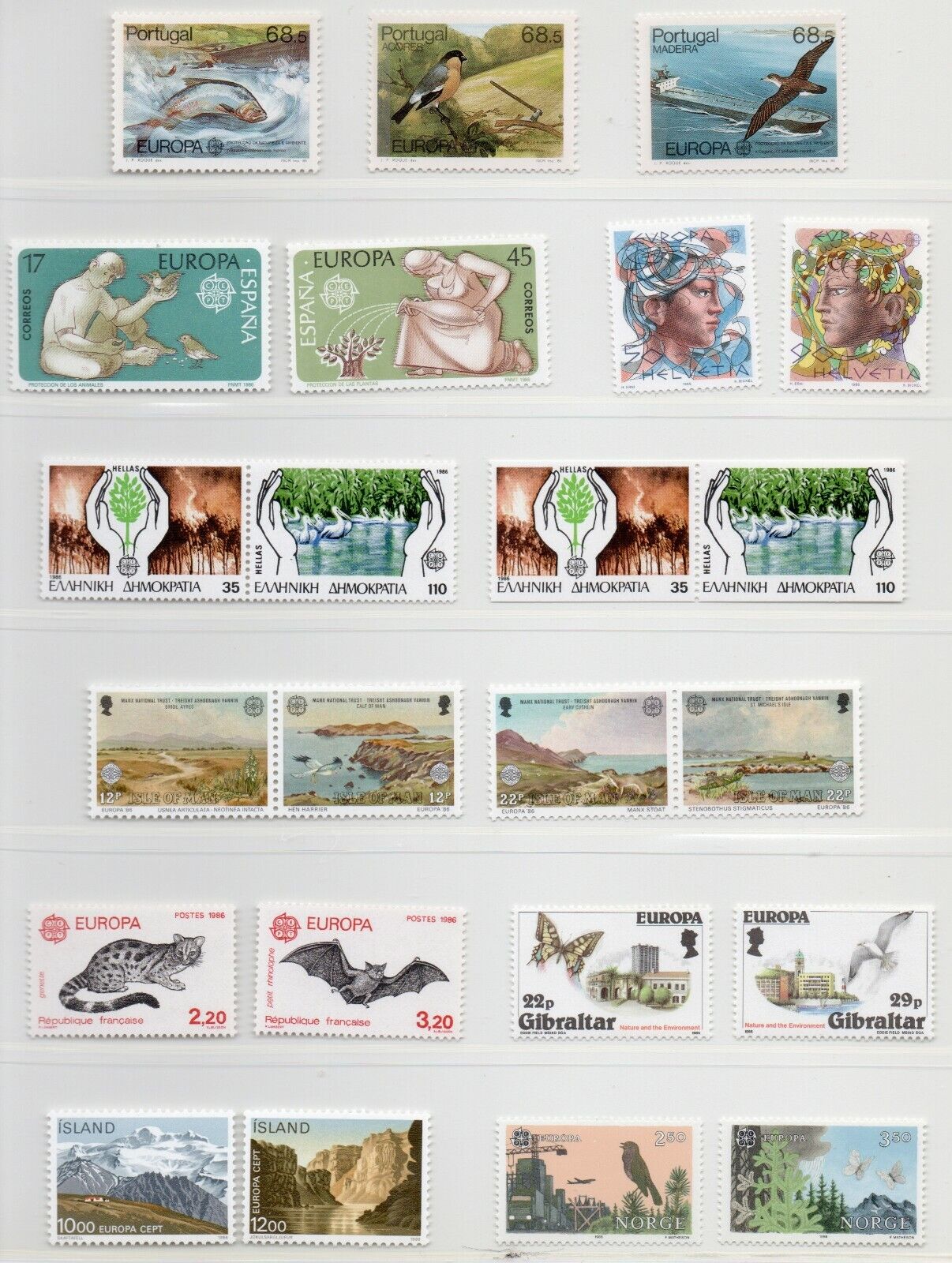 1986 - Europa CEPT (ANNO COMPLETO) - Pro natura, 35 paesi, 74 val. + 1 BF MNH**