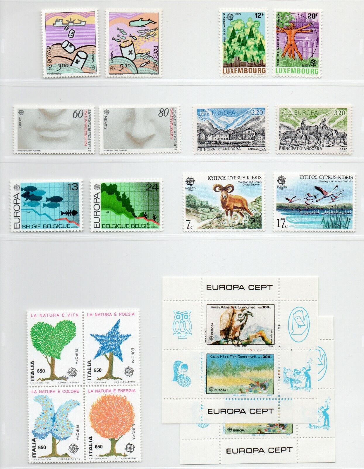 1986 - Europa CEPT (ANNO COMPLETO) - Pro natura, 35 paesi, 74 val. + 1 BF MNH**