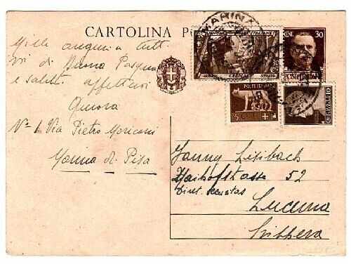 1933 Regno d'Italia - Cartolina postale 30 c. da Marina di Pisa per la Svizzera