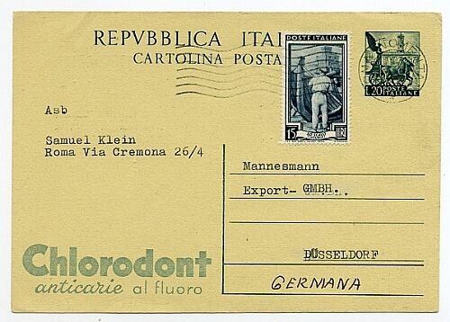 1951 Repubblica italiana - Intero pubblicitario 20 L. Chlorodont per la Germania