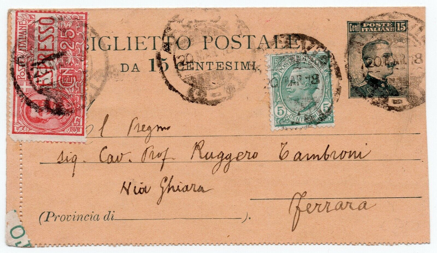 1913 - Regno d'Italia - Cartolina postale, tipo Repetati per espresso