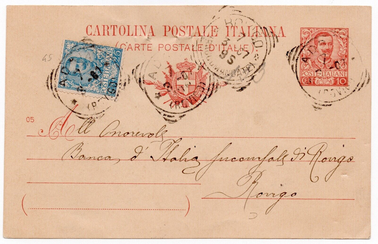 1903 - Regno d'Italia - Cartolina postale tipo floreale 10 + 25 cent. (Rovigo)