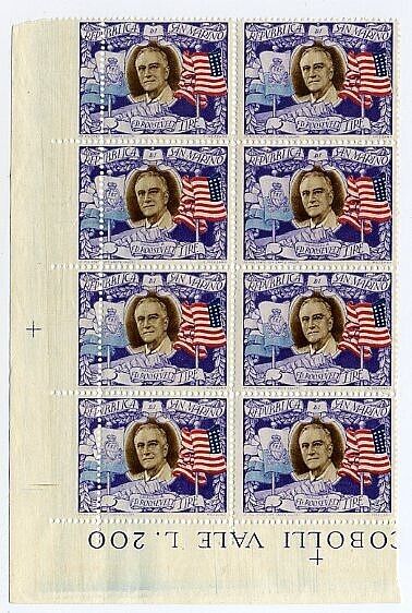 1947 San Marino - Blocco 5 L. Roosevelt dentellatura spostata bordo foglio MNH**