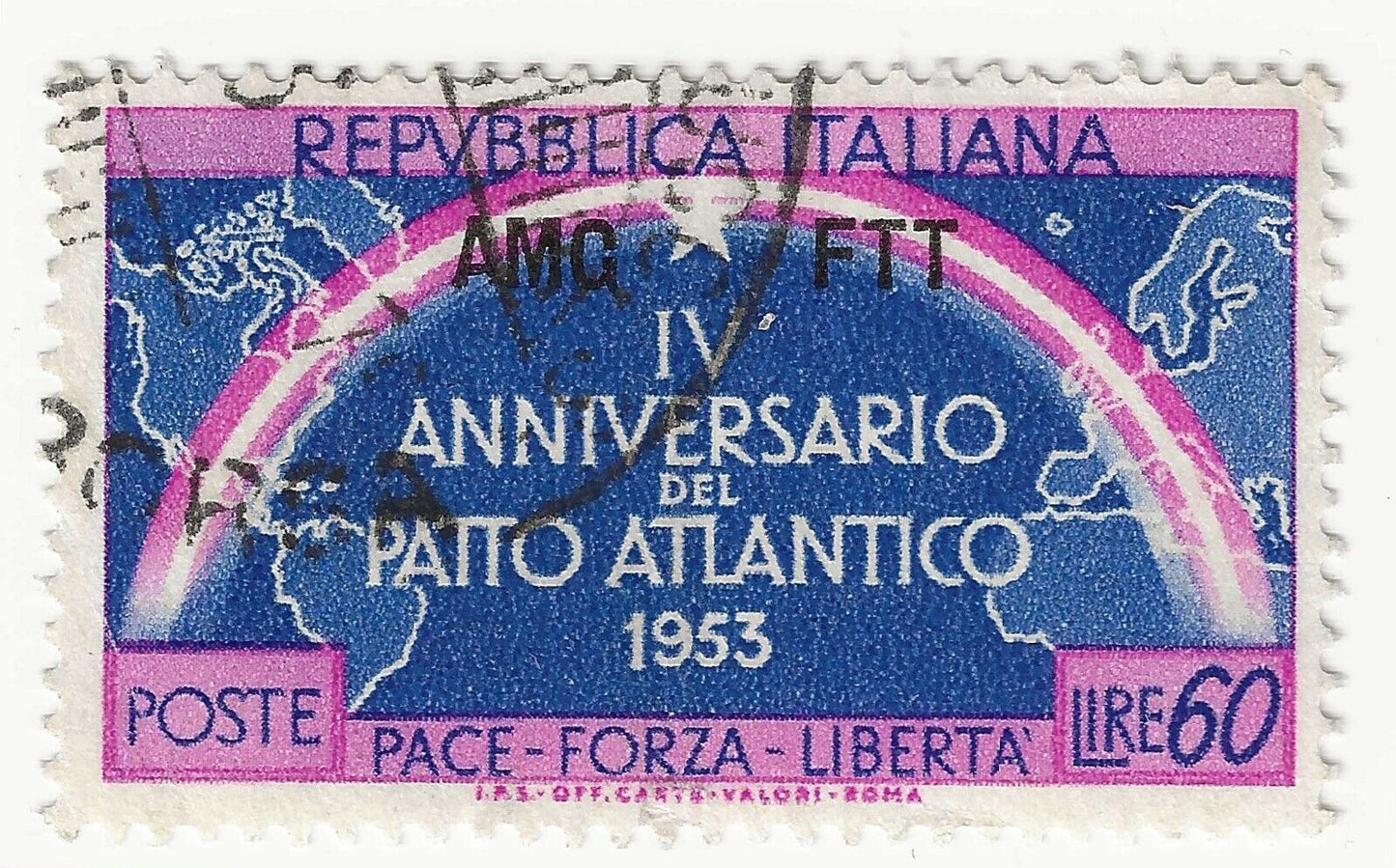 1953 Trieste Zona A (AMG-FTT) - Anniversario Patto Atlantico, 60 L. usato