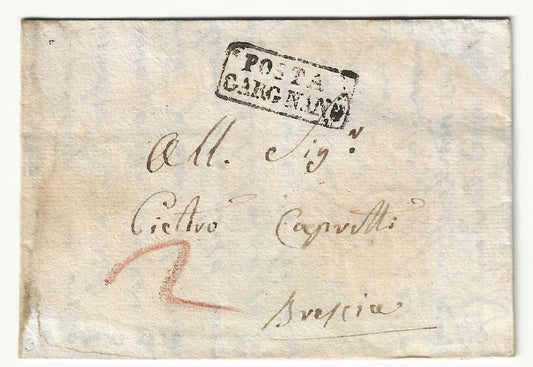 Lombardo Veneto - Prefilatelica del 1833 per Brescia con bollo nero Gargnano