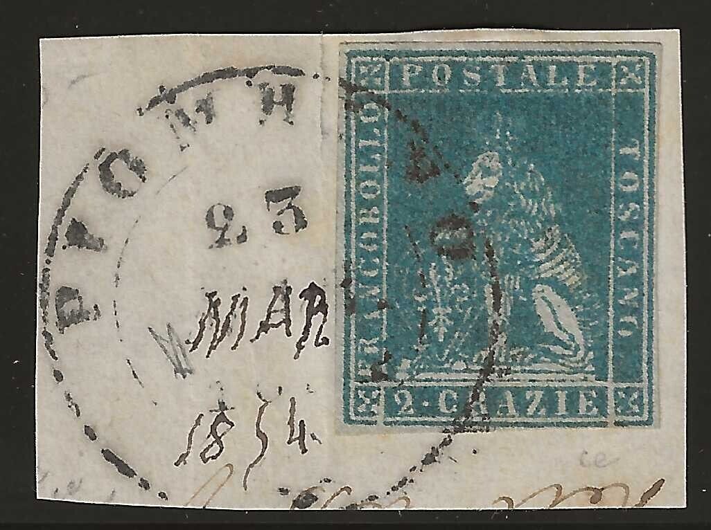 1851 Ancient States (Tuscany) - 2 crazie on fragment with C2 from Piombino