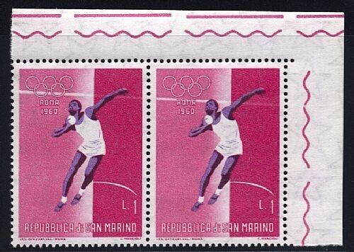 1960 San Marino - Olympics 1 L. horizontal pair with surgical cut MH*