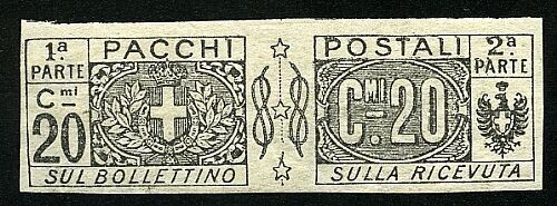 1914 Regno d'Italia - Pacchi postali 20 cent. nodo non dentellato MNH**