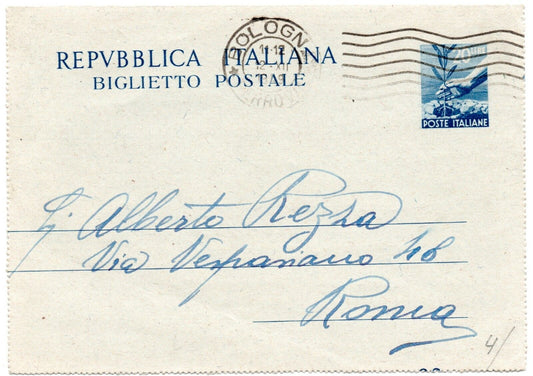 1946 - Repubblica italiana - Biglietto postale 20 L. blu