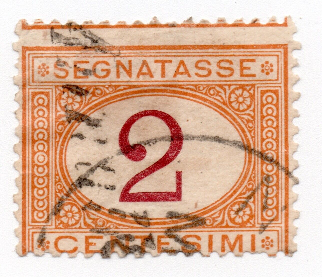 1870 - Regno d'Italia -  Segnatasse, 2 c. ocra e carminio varietà usato