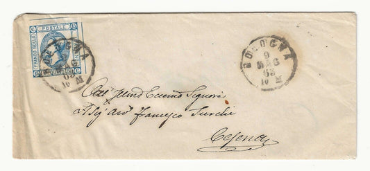 Kingdom - 15th c. 1863 (first type) on an envelope for Cesena with simple postmark from Bologna