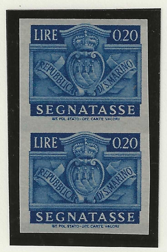 1945 San Marino - Coppia 20 c. Segnatasse non dentellati MNH**