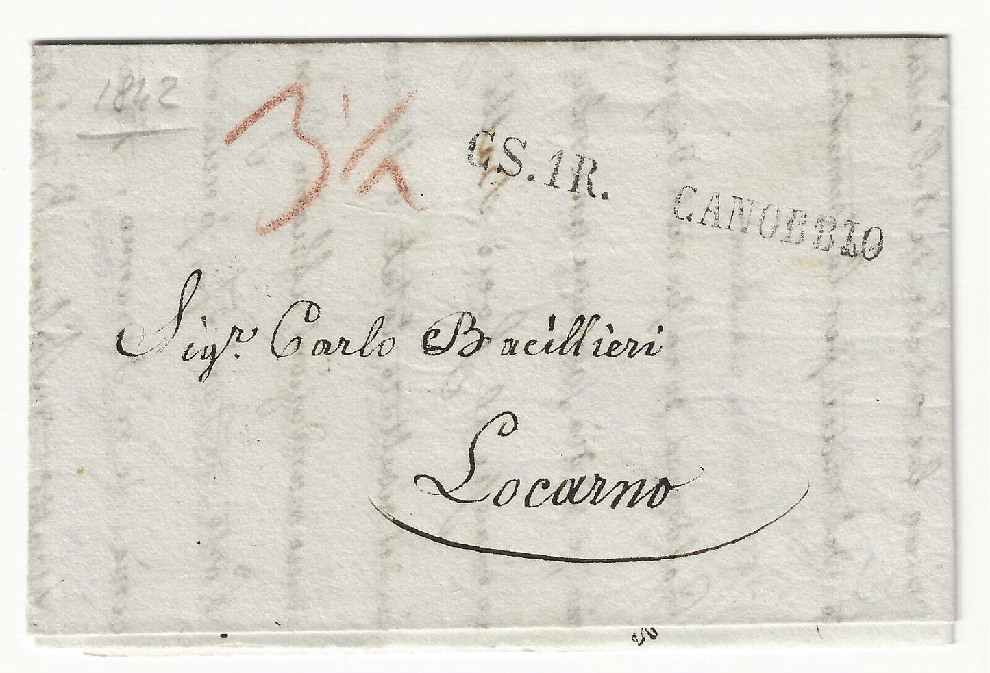 Sardegna - Prefilatelica per Locarno 18 MAR 1842 con bollo Canobbio