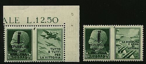 1944 Repubblica sociale RSI - 25 cent. varietà SOOIALE MNH**