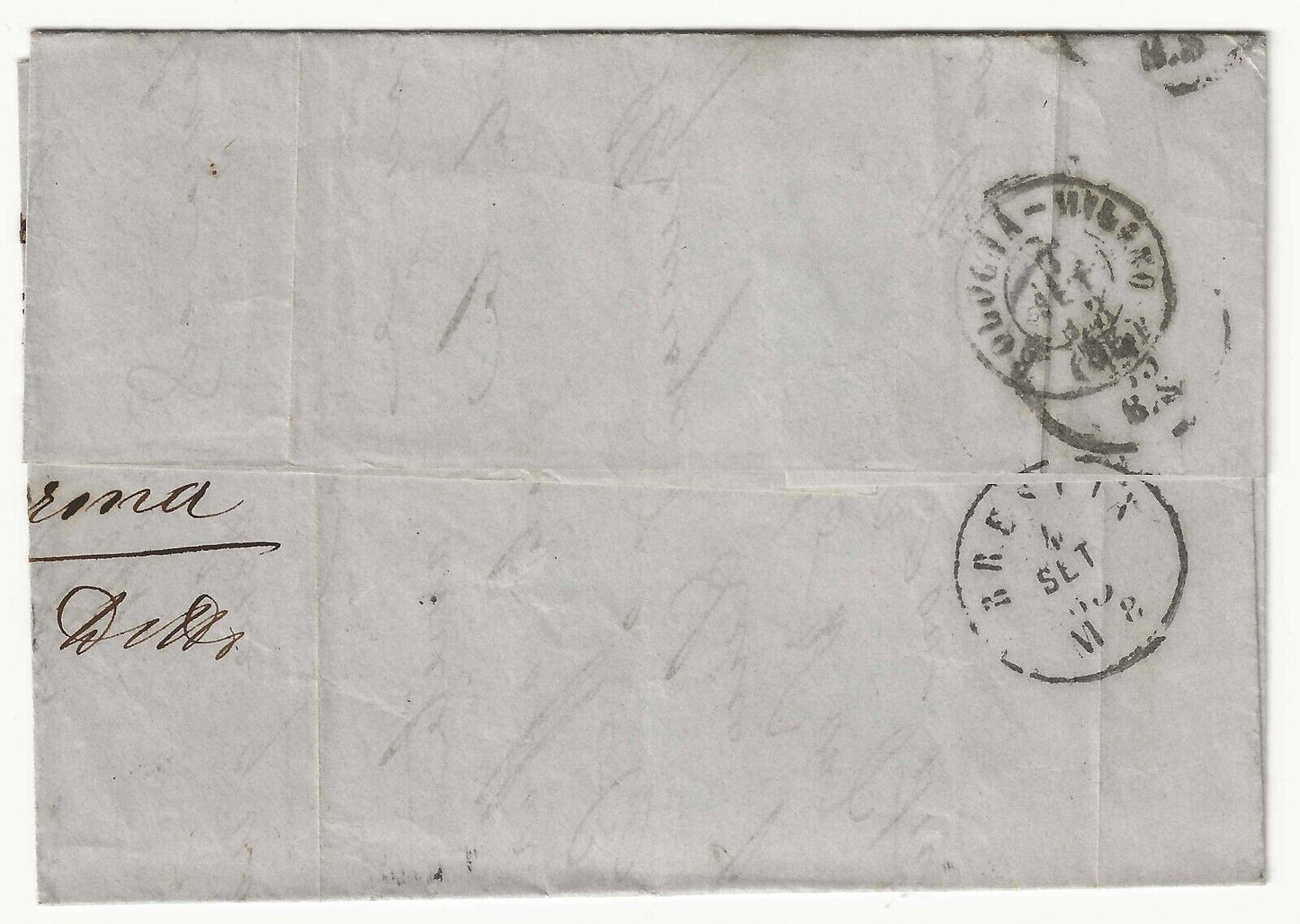 Kingdom - 15th c. 1863 (II) on fold for Brescia with Parma cancellation 4 SEP 63