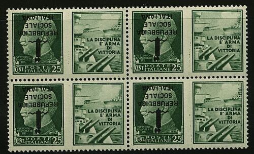 1944 Repubblica Sociale RSI - 25 cent. soprastampa capovolta su effigie MNH**