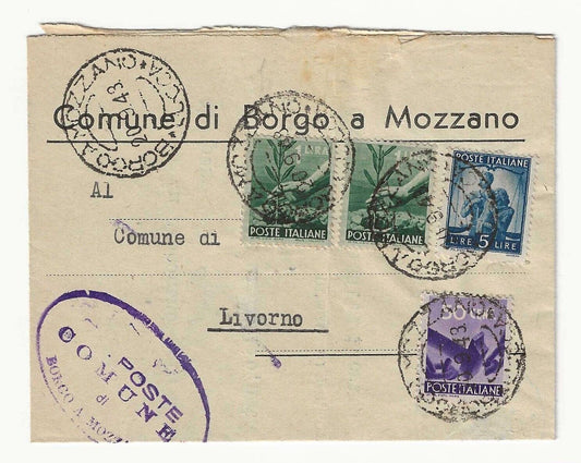 Repubblica italiana - Lettera con 50 c. Democratica 1945 e altri per Livorno