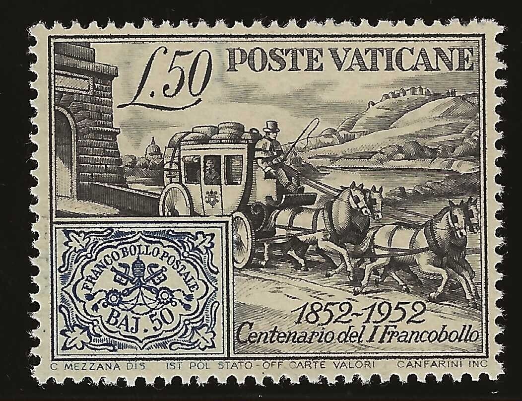 1952 Città del Vaticano - 50 L. Centenario francobolli Pontifici MNH**