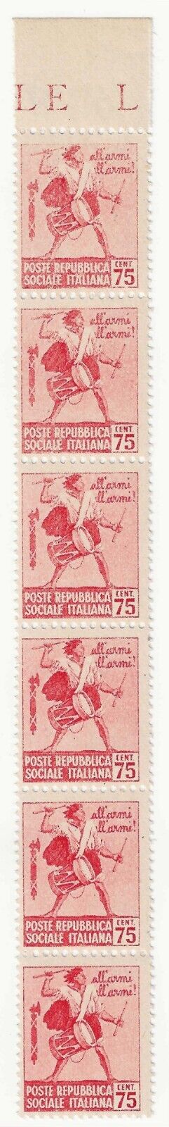 1944 Repubblica Sociale (RSI) - Tamburino 75 c. con filigrana Enzo Diena MNH**